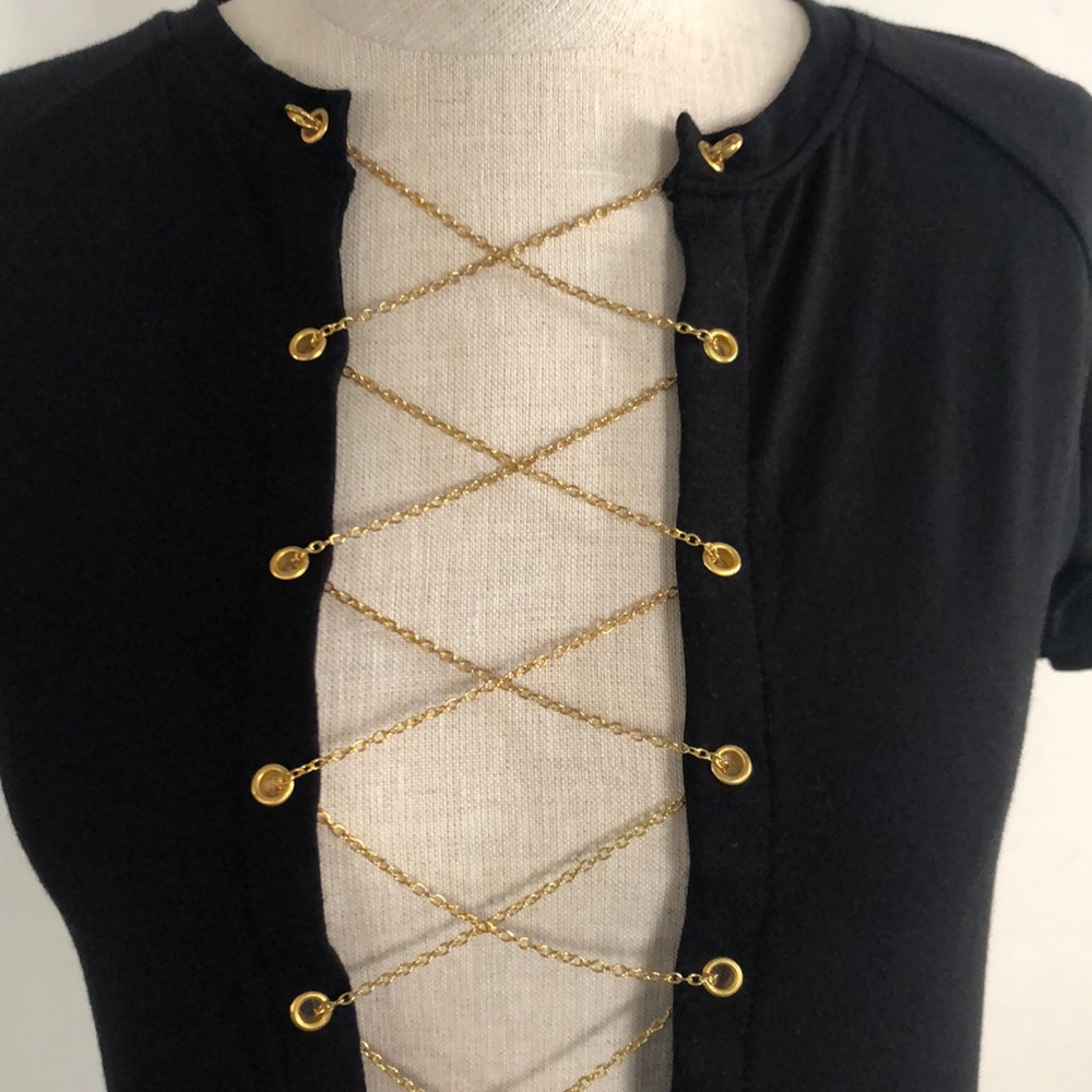 NWT O Mighty Midnight Xtina Tee sexy Chains Lace up cut out Crop top Medium